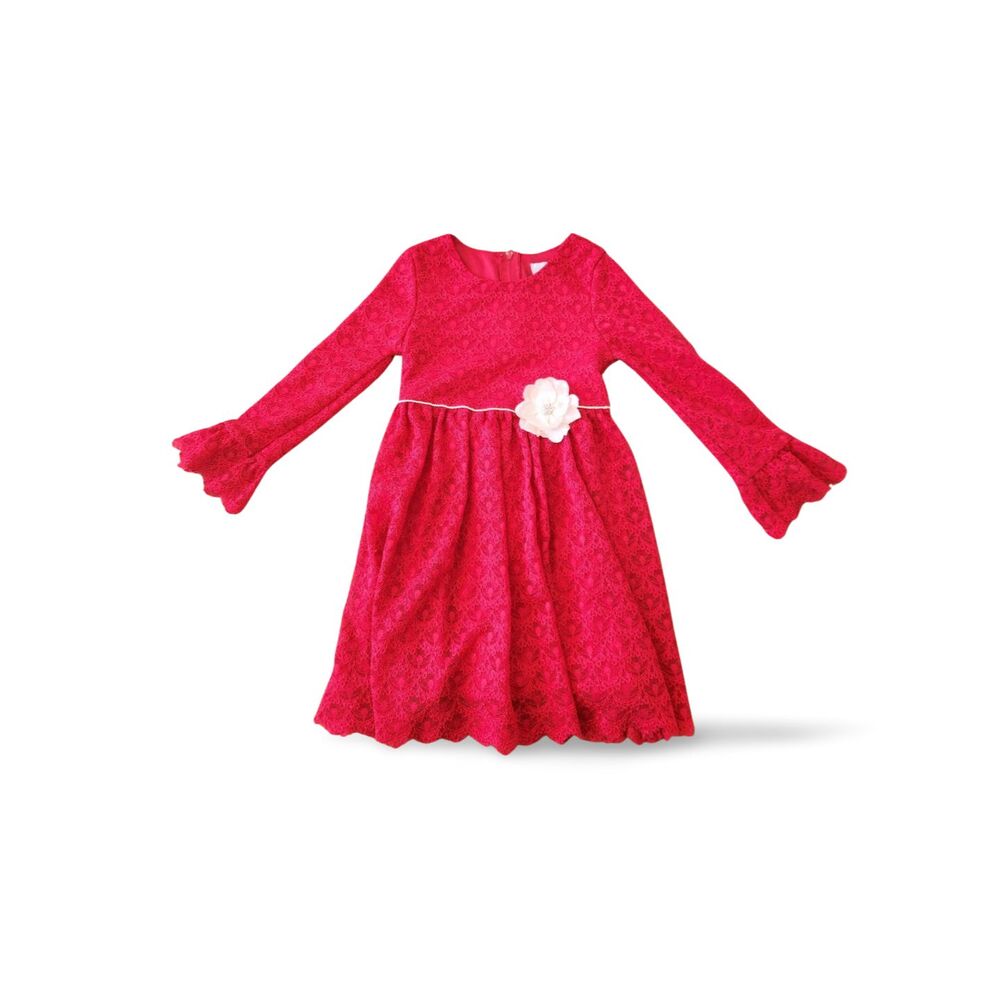 πRare Editions Girl's Size 6X Red Sleeveless Lace Holiday Party Dressπ